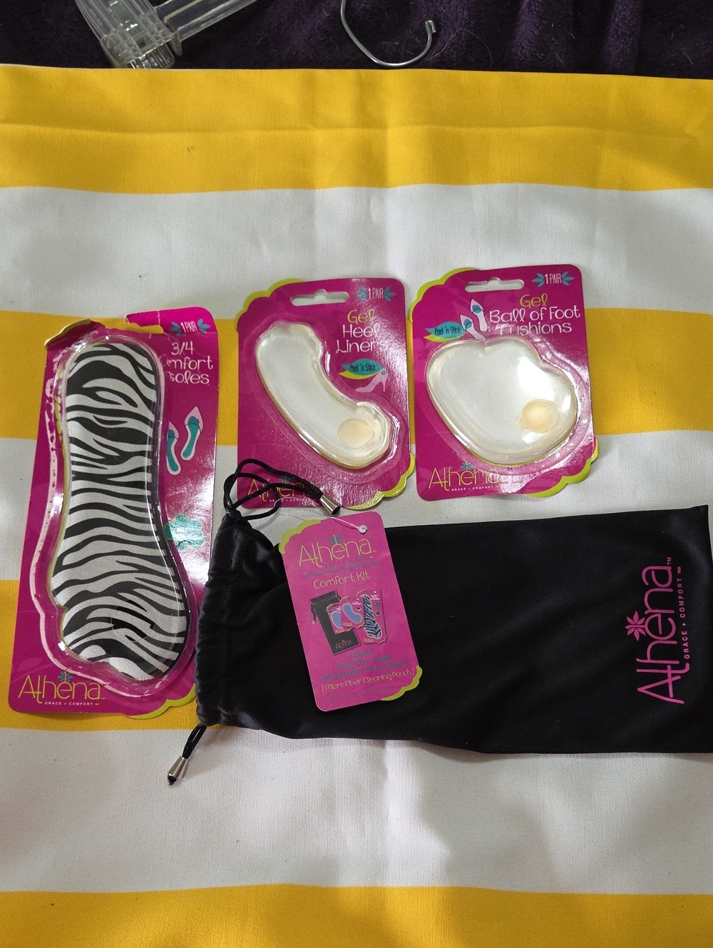 NWT Athena Gel Foot Cushion Trio with Zebra 3/4 Soles - Pink Packaging